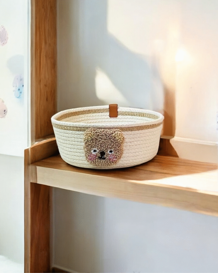 Round teddy bear jute organizer