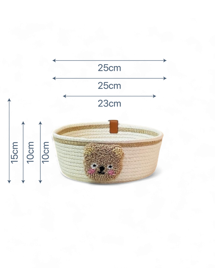 Teddy bear Handcrafted Round Jute Basket with Embroidered Teddy bear  Face in Soft  Accent- Round Organizer Bin for Toys, Clothes, and Nursery Essentials – Durable and Stylish Home Décor Basket - Image 2