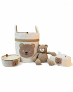 Teddy Bear set of 3 or 4 pcs Handcrafted Jute Storage & Tissue Set with Embroidered teddy bear Accents - Image 2