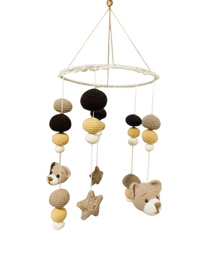 Teddy Bear  Handcrafted Crochet Baby Crib Mobile with Teddy Bears, Stars & Natural Tones - Image 2