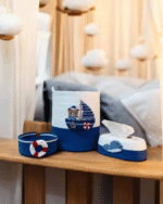 Bear on the Ship set of 3 or 5 pcs Nautical Nursery Storage & Décor Set – Handcrafted Woven Baskets with Sailboat & Bear Design – Optional Crochet Whale & Crab Plush Toys – Coastal Theme for Baby Room Playroom or Kids’ Storage - Image 3