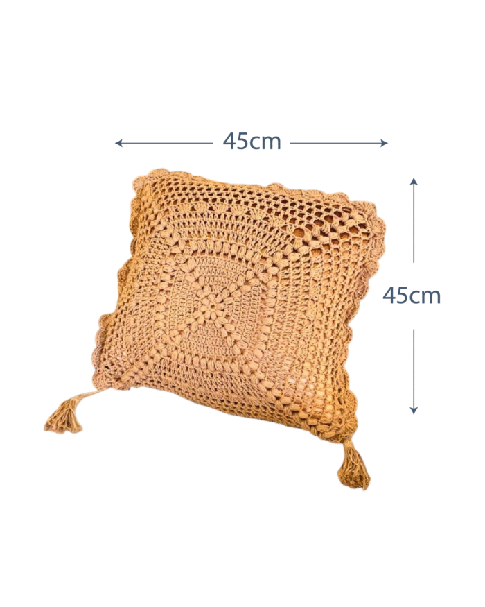 Handmade Bohemian Macramé Crochet Decorative Square Cushion Cover with Tassels – Soft Cotton Throw Pillow for Sofa Bed or Living Room Décor - Image 4