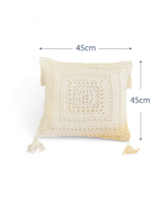 Handmade Bohemian Macramé Crochet Decorative Square Cushion Cover with Tassels – Soft Cotton Throw Pillow for Sofa Bed or Living Room Décor - Image 2