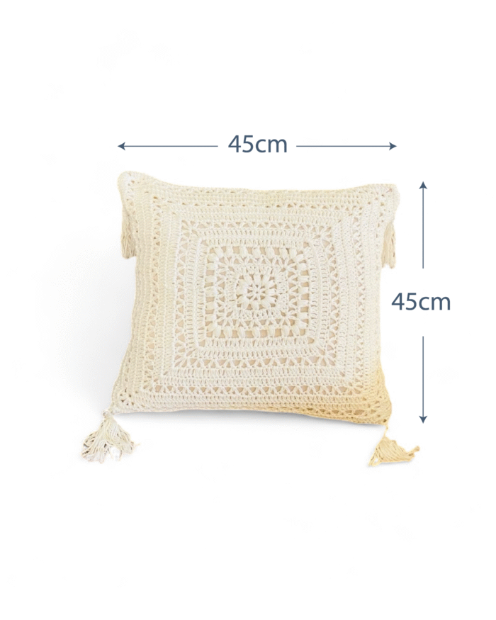 Handmade Bohemian Macramé Crochet Decorative Square Cushion Cover with Tassels – Soft Cotton Throw Pillow for Sofa Bed or Living Room Décor - Image 2