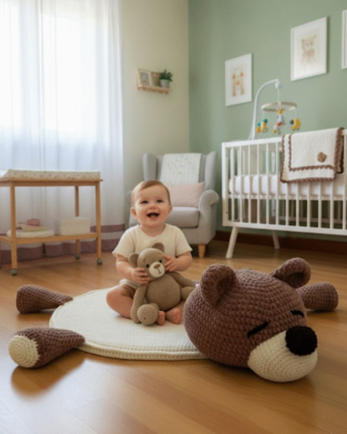 Crochet bear play rug