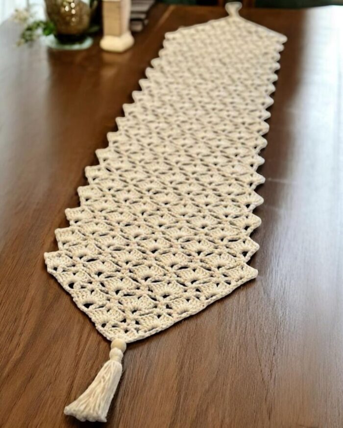 WhatsApp Image 2025-07-31 at 11.27.03 AM Pathways Crochet Table Runner-Handmade Macrame Table Runner with Elegant Tassel Ends – Bohemian Cotton Crochet Lace Design for Dining Table, Coffee Table, Wedding, or Party Décor - Image 1