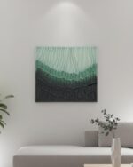 Waves of Earth & Sky" –  Textured Abstract Wall Art on MDF Panel (70x80 cm) | Handcrafted Modern Organic Decor in Gradient Green Grey & Ivory Tones - Image 2