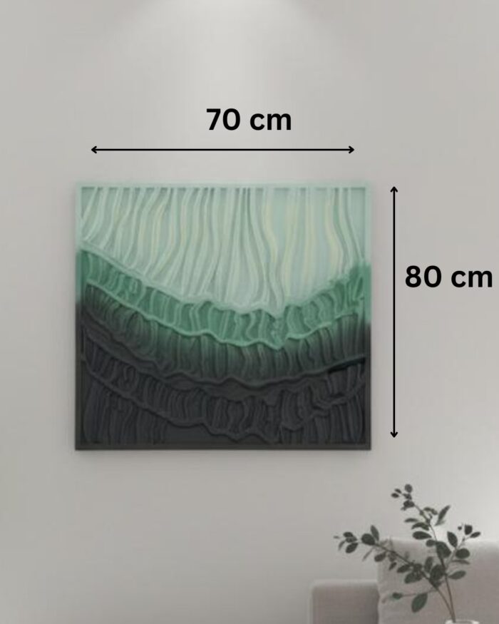 Waves of Earth & Sky" –  Textured Abstract Wall Art on MDF Panel (70x80 cm) | Handcrafted Modern Organic Decor in Gradient Green Grey & Ivory Tones - Image 4