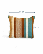 Handmade Decorative Cushion Pillow Cover – Cotton Blend Fabric with Rustic Bohemian Striped Design in Teal Blue & Rust Orange & Beige & and White – Available in Square 50x50 cm and Rectangular 60x35 cm Sizes – Modern Throw Pillow for Sofa Couch Bed or Living Room Home Décor - Image 3