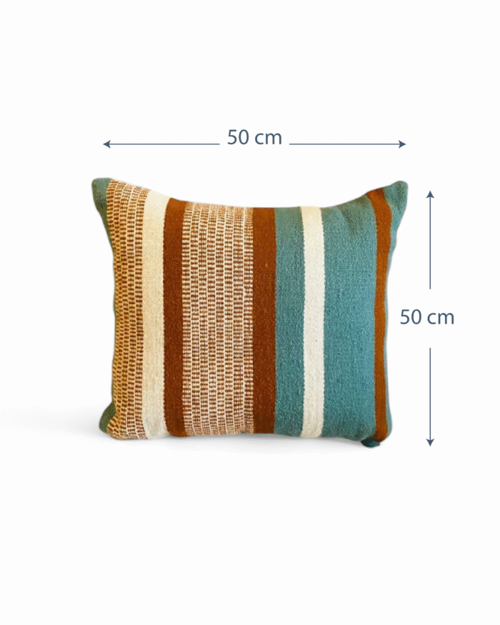 Handmade Decorative Cushion Pillow Cover – Cotton Blend Fabric with Rustic Bohemian Striped Design in Teal Blue & Rust Orange & Beige & and White – Available in Square 50x50 cm and Rectangular 60x35 cm Sizes – Modern Throw Pillow for Sofa Couch Bed or Living Room Home Décor - Image 3