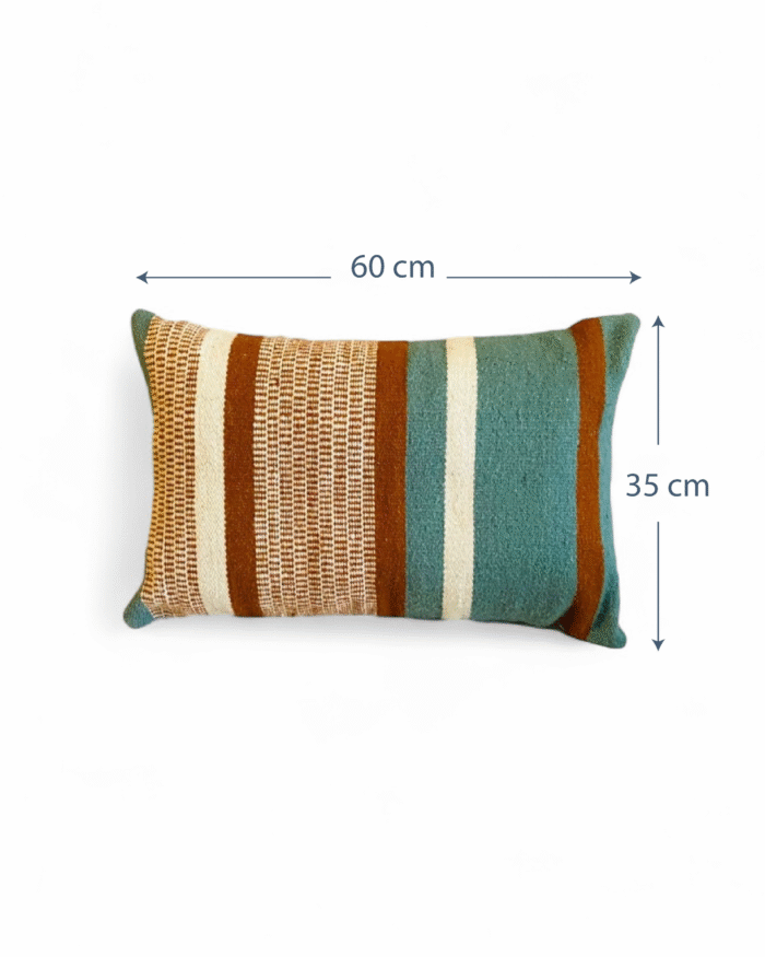 Handmade Decorative Cushion Pillow Cover – Cotton Blend Fabric with Rustic Bohemian Striped Design in Teal Blue & Rust Orange & Beige & and White – Available in Square 50x50 cm and Rectangular 60x35 cm Sizes – Modern Throw Pillow for Sofa Couch Bed or Living Room Home Décor - Image 5