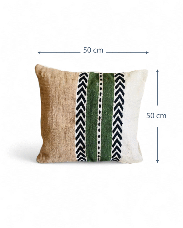 Savanna Stripe Handwoven Cushion – Earthy Beige with Olive Green & Tribal Black Accents (50x50 cm) - Image 2