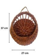 Handmade Rattan Wall Hanging Basket with Leather Handle – Round Woven Seagrass Planter & Storage Organizer for Indoor Plants Flowers and Home Décor – Rustic Boho Wall Pocket Basket – 37 x 27 cm (Natural & Dark Brown Options) - Image 3