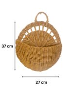 Handmade Rattan Wall Hanging Basket with Leather Handle – Round Woven Seagrass Planter & Storage Organizer for Indoor Plants Flowers and Home Décor – Rustic Boho Wall Pocket Basket – 37 x 27 cm (Natural & Dark Brown Options) - Image 2