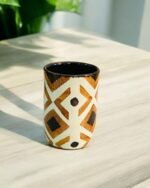 Handmade Ceramic Coffee Mug Set with Wooden Serving Tray – Tribal Geometric Pattern Cups with Rustic Hand-Painted Design – Unique Artisan Stoneware for Tea Espresso or Decorative Home & Kitchen Use - Image 2