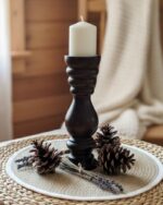 Handcrafted Dark Wood Candle Holder Set of 2 – Tall and Short Rustic Pillar Stands with Elegant Turned Design – Decorative Wooden Pedestal for Living Room Dining Table Mantel or Farmhouse Centerpiece Décor – Fits Standard Pillar Candles - Image 2