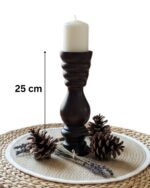 Handcrafted Dark Wood Candle Holder Set of 2 – Tall and Short Rustic Pillar Stands with Elegant Turned Design – Decorative Wooden Pedestal for Living Room Dining Table Mantel or Farmhouse Centerpiece Décor – Fits Standard Pillar Candles - Image 6