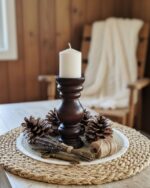 Handcrafted Dark Wood Candle Holder Set of 2 – Tall and Short Rustic Pillar Stands with Elegant Turned Design – Decorative Wooden Pedestal for Living Room Dining Table Mantel or Farmhouse Centerpiece Décor – Fits Standard Pillar Candles - Image 5