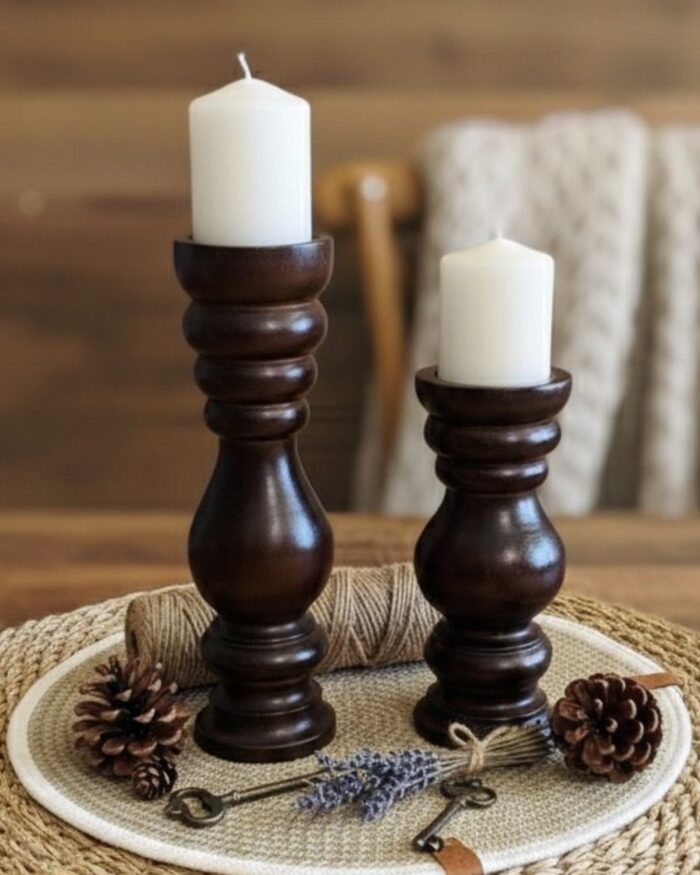 dark wood candle holder set