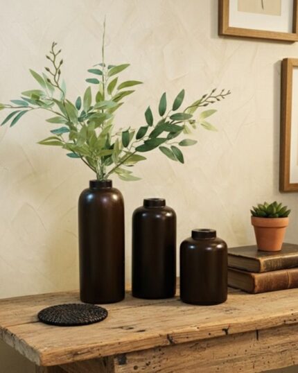 Rustic Dark Wood Vase Set