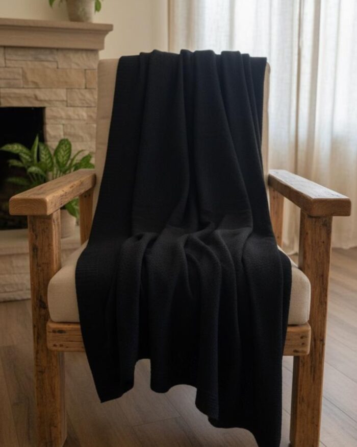 Handmade Knitted Cotton Throw Blanket – Ultra-Soft Waffle Texture Couch & Bed Cover with Ribbed Edges – Cozy All-Season Decorative Knit Blanket for Sofa Living Room & Bedroom (Available in Black Grey and Offwhite-Kaki-Beige) - Image 9