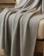 Handmade Knitted Cotton Throw Blanket – Ultra-Soft Waffle Texture Couch & Bed Cover with Ribbed Edges – Cozy All-Season Decorative Knit Blanket for Sofa Living Room & Bedroom (Available in Black Grey and Offwhite-Kaki-Beige) - Image 6