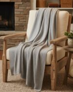 Handmade Knitted Cotton Throw Blanket – Ultra-Soft Waffle Texture Couch & Bed Cover with Ribbed Edges – Cozy All-Season Decorative Knit Blanket for Sofa Living Room & Bedroom (Available in Black Grey and Offwhite-Kaki-Beige) - Image 7