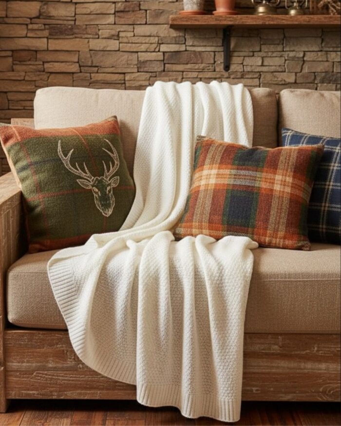 Handmade Knitted Cotton Throw Blanket – Ultra-Soft Waffle Texture Couch & Bed Cover with Ribbed Edges – Cozy All-Season Decorative Knit Blanket for Sofa Living Room & Bedroom (Available in Black Grey and Offwhite-Kaki-Beige) - Image 2