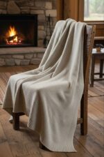Handmade Knitted Cotton Throw Blanket – Ultra-Soft Waffle Texture Couch & Bed Cover with Ribbed Edges – Cozy All-Season Decorative Knit Blanket for Sofa Living Room & Bedroom (Available in Black Grey and Offwhite-Kaki-Beige) - Image 16