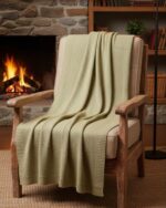 Handmade Knitted Cotton Throw Blanket – Ultra-Soft Waffle Texture Couch & Bed Cover with Ribbed Edges – Cozy All-Season Decorative Knit Blanket for Sofa Living Room & Bedroom (Available in Black Grey and Offwhite-Kaki-Beige) - Image 12