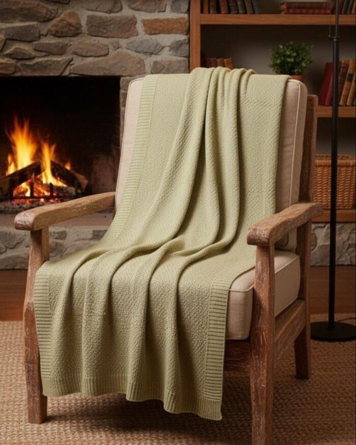 Handmade Knitted Cotton Throw Blanket – Ultra-Soft Waffle Texture Couch & Bed Cover with Ribbed Edges – Cozy All-Season Decorative Knit Blanket for Sofa Living Room & Bedroom (Available in Black Grey and Offwhite-Kaki-Beige) - Image 12