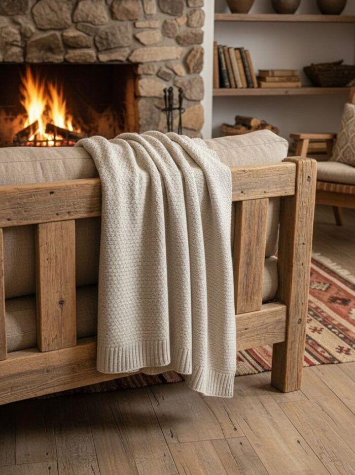 Handmade Knitted Cotton Throw Blanket – Ultra-Soft Waffle Texture Couch & Bed Cover with Ribbed Edges – Cozy All-Season Decorative Knit Blanket for Sofa Living Room & Bedroom (Available in Black Grey and Offwhite-Kaki-Beige) - Image 15