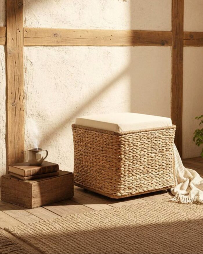 Natural-Banana-Leaf-Woven-Pouf-with-Cushion-45x45-cm-Handcrafted-Storage-Seat-BL-PS-1 banana leaf woven pouf