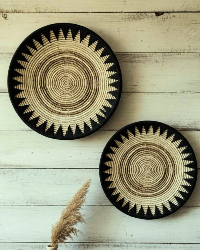 Handmade Banana Leaf Wall Plates  – Natural & Black Boho Woven Wall Art for Living Room Eco-Friendly Decorative Wall Baskets by Coccaro Home - Image 5