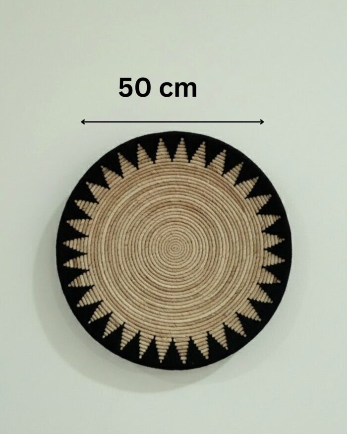 Handmade Banana Leaf Wall Plates  – Natural & Black Boho Woven Wall Art for Living Room Eco-Friendly Decorative Wall Baskets by Coccaro Home - Image 2