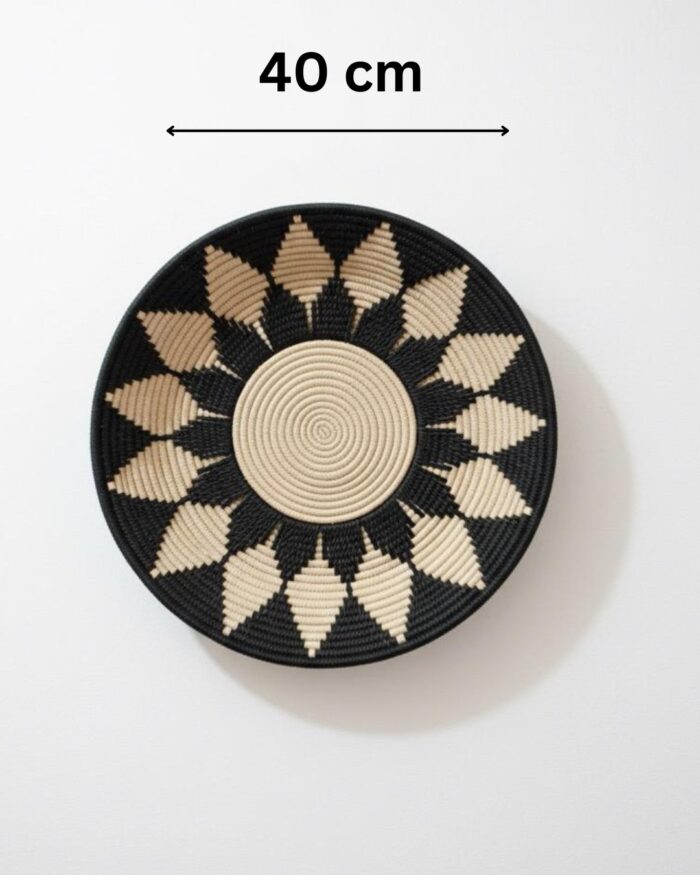 Handwoven Decorative Wall Plates Made from Natural Banana Fiber – Black & Beige Sunburst Design - Image 6