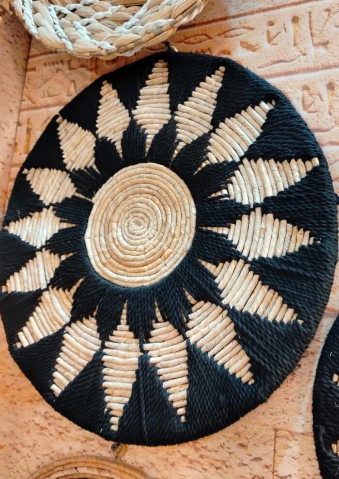 Handwoven Decorative Wall Plates Made from Natural Banana Fiber – Black & Beige Sunburst Design - Image 3
