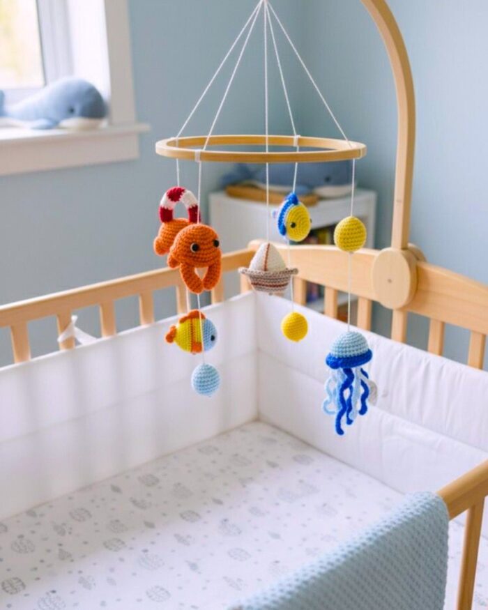 Handmade Ocean-Themed Crochet Baby Mobile - Image 2
