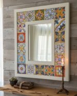 Handcrafted Bohemian Wall Mirror with Colorful Decoupage Tile Frame - Image 2