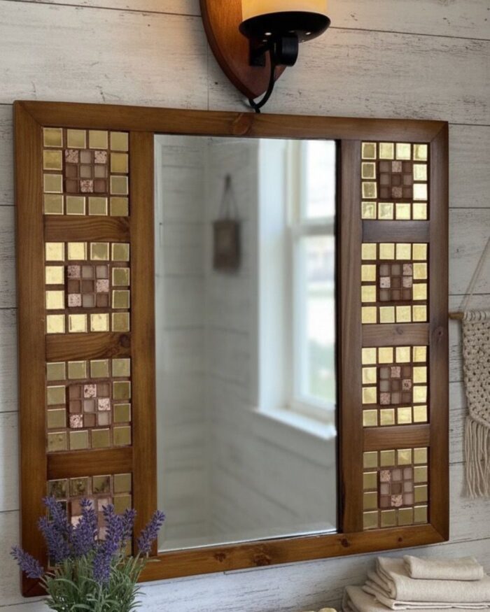 handcrafted wooden wall mirror