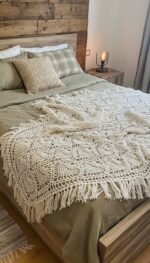 “Handmade Boho Crochet Throw Blanket with Fringes – Cozy Vintage Charm for Bed Sofa or Wall Décor” - Image 2