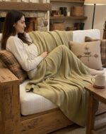 Handmade Knitted Cotton Throw Blanket – Ultra-Soft Waffle Texture Couch & Bed Cover with Ribbed Edges – Cozy All-Season Decorative Knit Blanket for Sofa Living Room & Bedroom (Available in Black Grey and Offwhite-Kaki-Beige) - Image 13