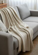 Handmade Knitted Cotton Throw Blanket – Ultra-Soft Waffle Texture Couch & Bed Cover with Ribbed Edges – Cozy All-Season Decorative Knit Blanket for Sofa Living Room & Bedroom (Available in Black Grey and Offwhite-Kaki-Beige) - Image 17