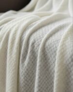 Handmade Knitted Cotton Throw Blanket – Ultra-Soft Waffle Texture Couch & Bed Cover with Ribbed Edges – Cozy All-Season Decorative Knit Blanket for Sofa Living Room & Bedroom (Available in Black Grey and Offwhite-Kaki-Beige) - Image 4