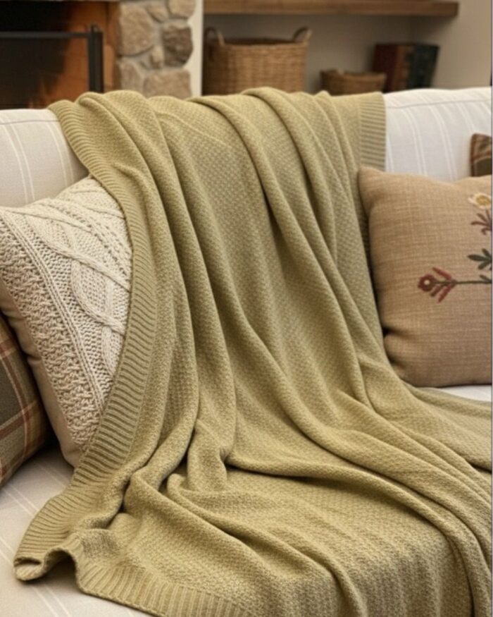 Handmade Knitted Cotton Throw Blanket – Ultra-Soft Waffle Texture Couch & Bed Cover with Ribbed Edges – Cozy All-Season Decorative Knit Blanket for Sofa Living Room & Bedroom (Available in Black Grey and Offwhite-Kaki-Beige) - Image 14