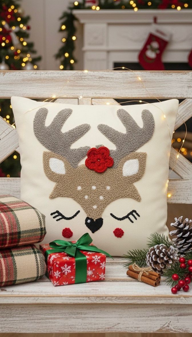 WhatsApp Image 2025-11-14 at 14.27.12 Luxury Christmas Reindeer Cushion – Premium Embroidered Holiday Pillow (45×45 cm) - Image 1