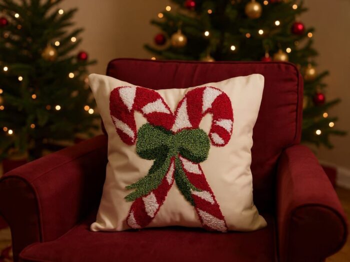 WhatsApp Image 2025-11-14 at 14.27.13 (1) Candy Cane Holiday Cushion – Luxury Christmas Decorative Pillow (45×45 cm) - Image 1