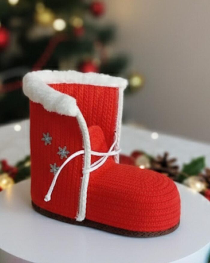 Handmade Christmas Santa Boot Jute Crochet Decoration - Image 2