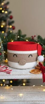 Christmas Santa-Themed Handmade Crochet Storage Basket - Image 2