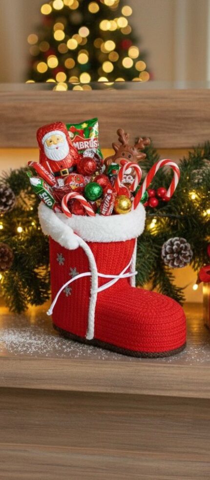 Handmade Christmas Santa Boot Jute Crochet Decoration